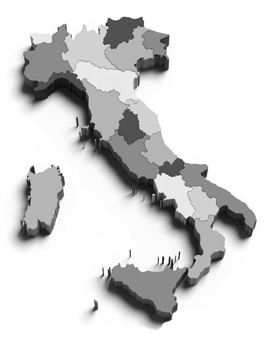 3d Italy grey map on white